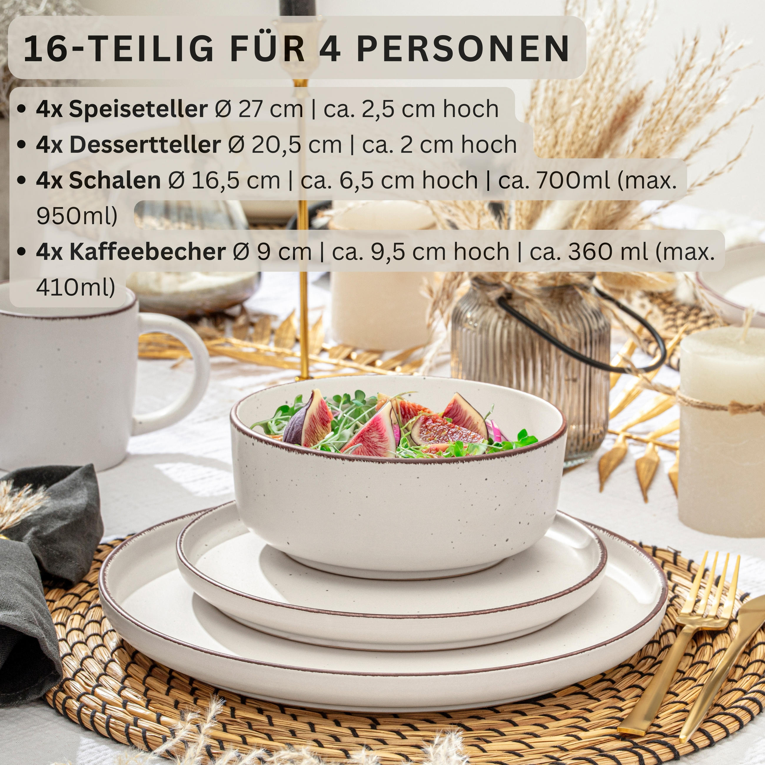 KOMBISERVICE BOMBAY IVORY - 16 teilig aus Steingut - Creme, Stein (50/30/80cm) - Sänger