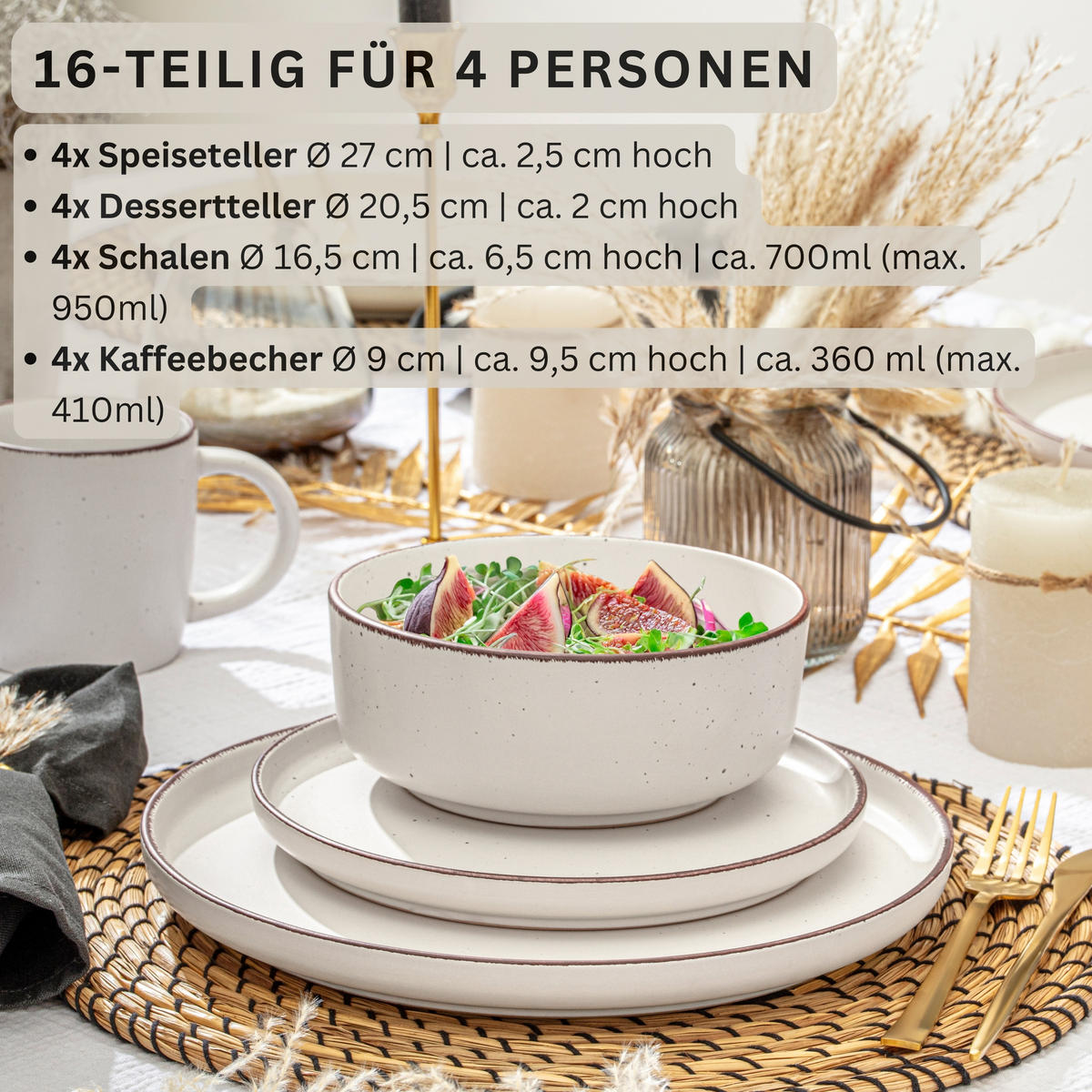 KOMBISERVICE BOMBAY IVORY - 16 teilig aus Steingut - Creme, Stein (50/30/80cm) - Sänger