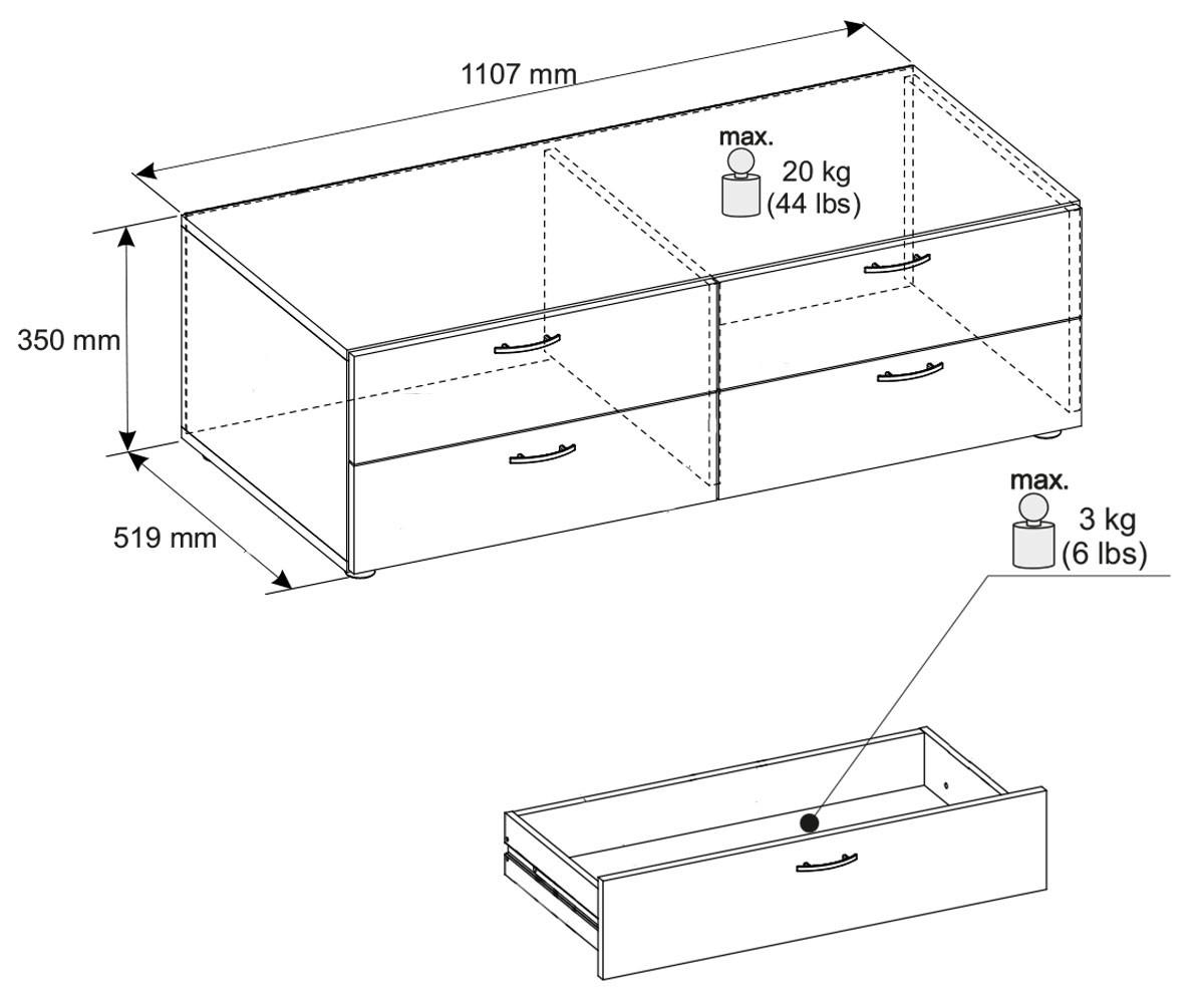 KLEIDERSCHRANKUNTERSATZ Basic Weiß 110,5 / 52 / 35 cm - Silberfarben/Weiß, Holz/Holzwerkstoff (110.5/35/52cm) - Feldmann-Wohnen