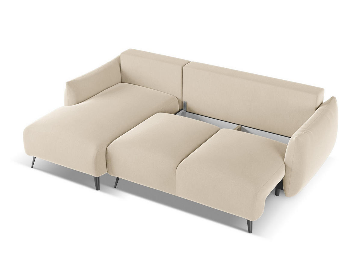 ECKSOFA mit Schlaffunktion Samt Stoff Beige - Beige/Creme, Textil/Metall (162/242cm) - Makamii