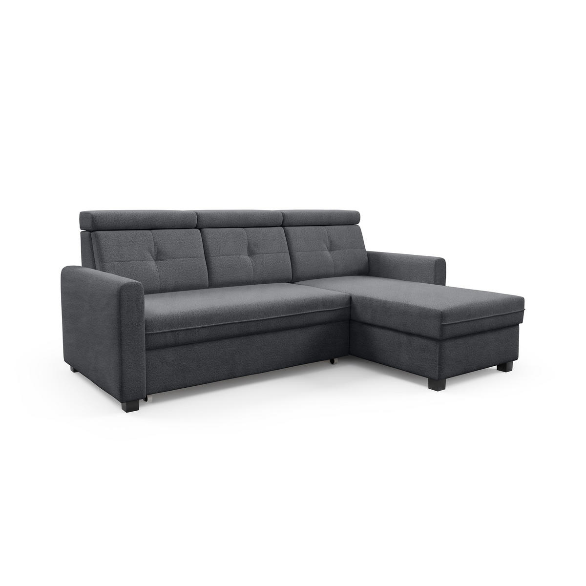 ECKSCHLAFSOFA Milano, Dunkelgrau, rechts - Dunkelgrau/Schwarz, Textil (217/166cm) - Beautysofa