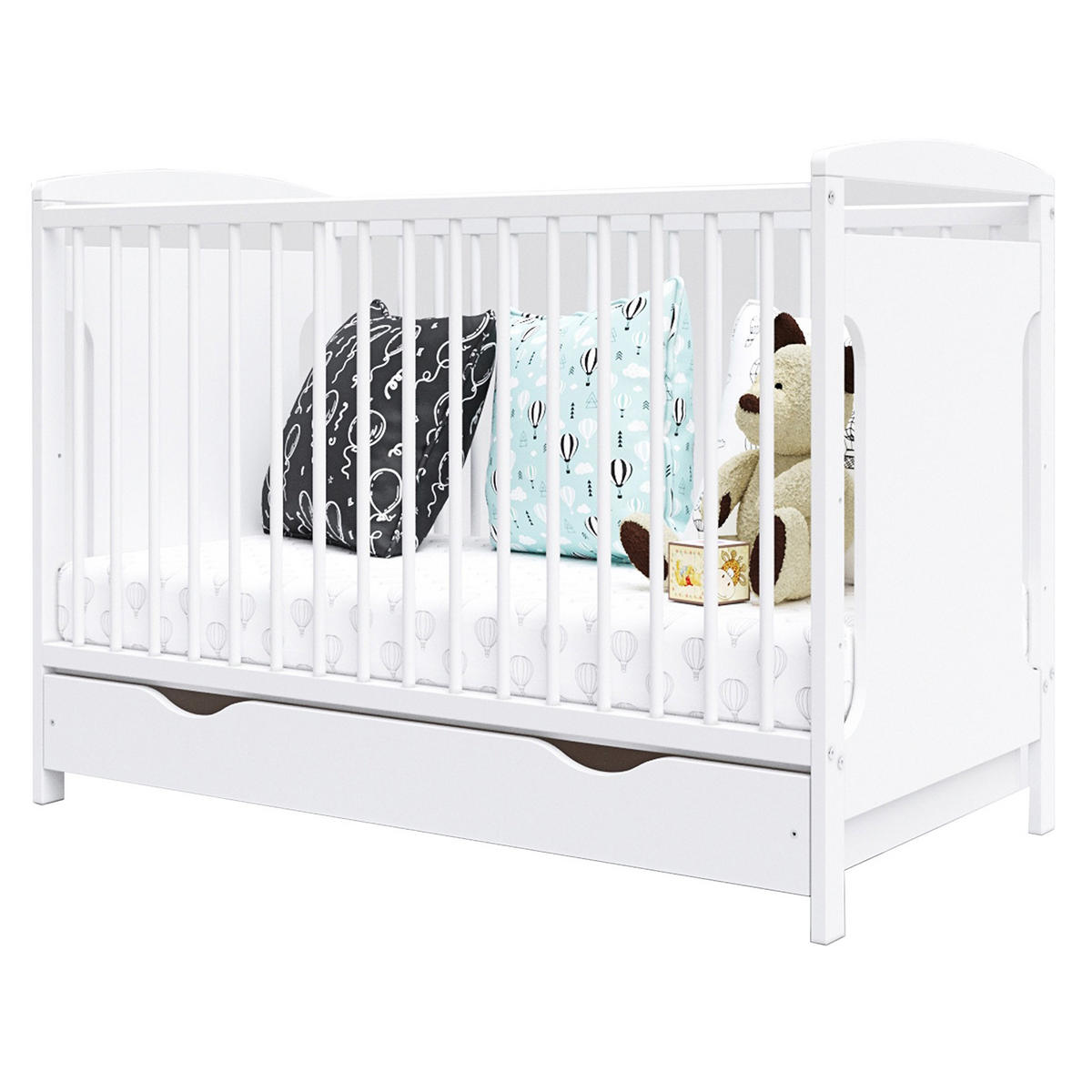BABYBETT Elinor, Mitwachsendes, mit Schublade Weiß - Weiß, Holz (60/120cm) - Premiers Moments