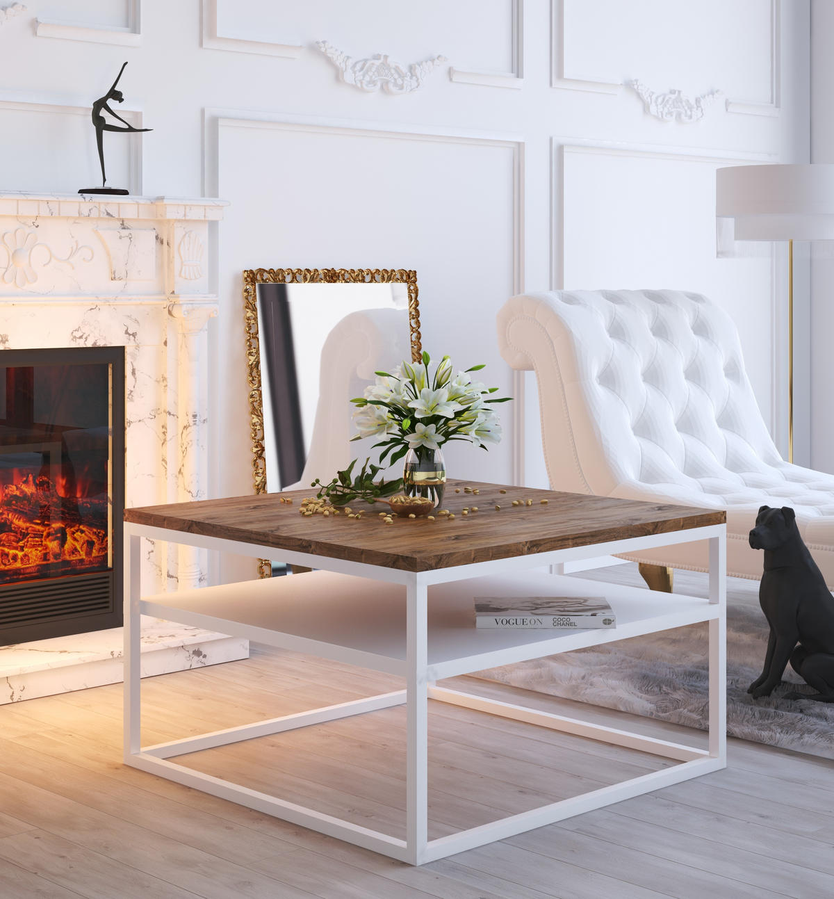 COUCHTISCH NOVA mit Ablage Weiß / Stirling Eiche - Eichefarben/Weiß, Holzwerkstoff (69/69/48cm) - Lookway