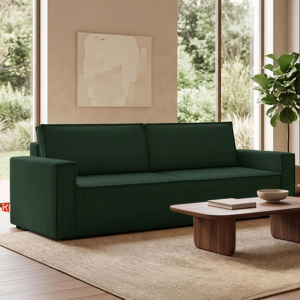 SCHLAFSOFA NAPI in Pet Friendly Cord-Stoff, dunkelgrün - Dunkelgrün/Schwarz, Textil (228/89/101cm) - KONSIMO®