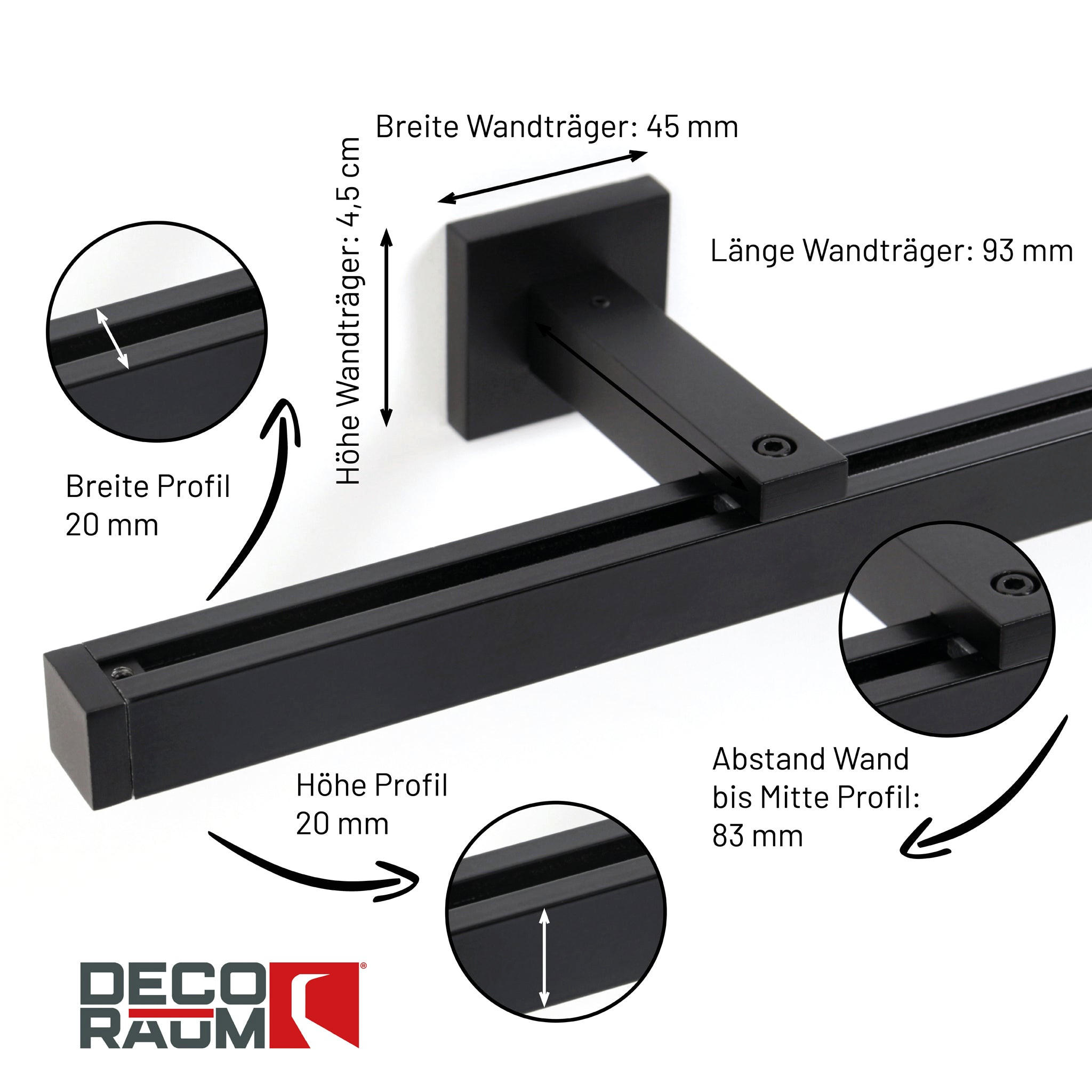 GARDINENSCHIENE 1-lauf Cube - Schwarz, Metall (60cm) - Deco-Raum