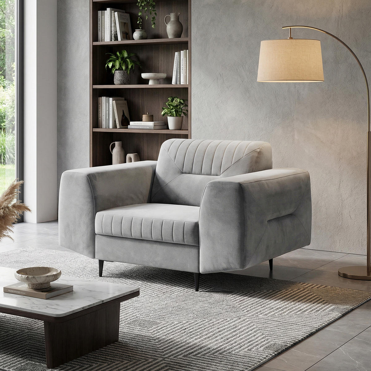 RELAXSESSEL Venezia hellgrau mit schwarzen Beinen - Hellgrau/Schwarz, Textil (112/85/94cm) - Beautysofa