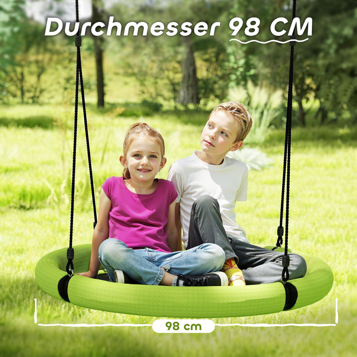 KINDERSCHAUKEL, Grün+Schwarz, Metall, Netzstoff - Grün, Metall (98/98cm) - AIYAPLAY