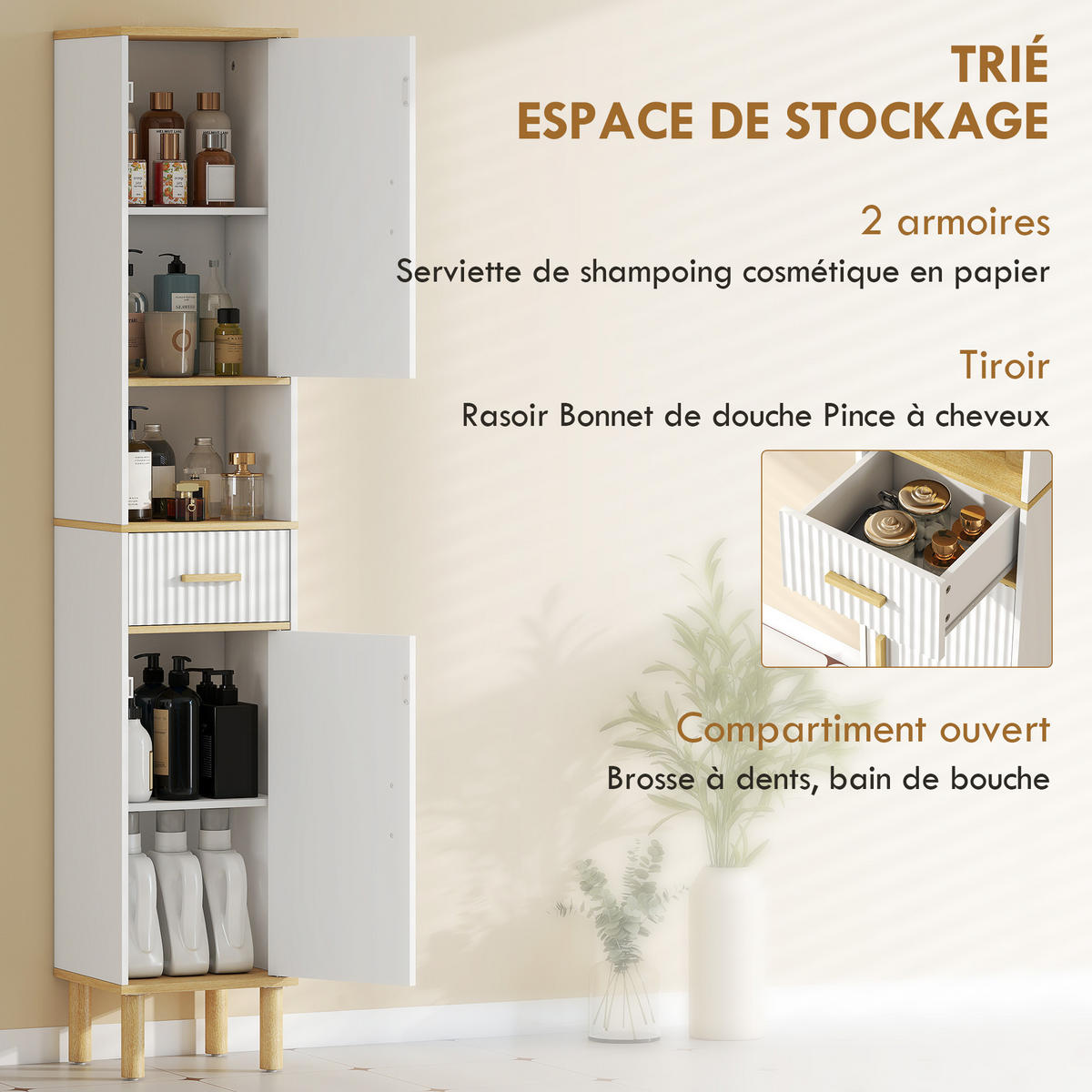 HOCHSCHRANK DE-12545 2 Türen, Schublade, offenes Fach, Weiß - Weiß, Holzwerkstoff (29.7/171.5/31.5cm) - ComfortXL