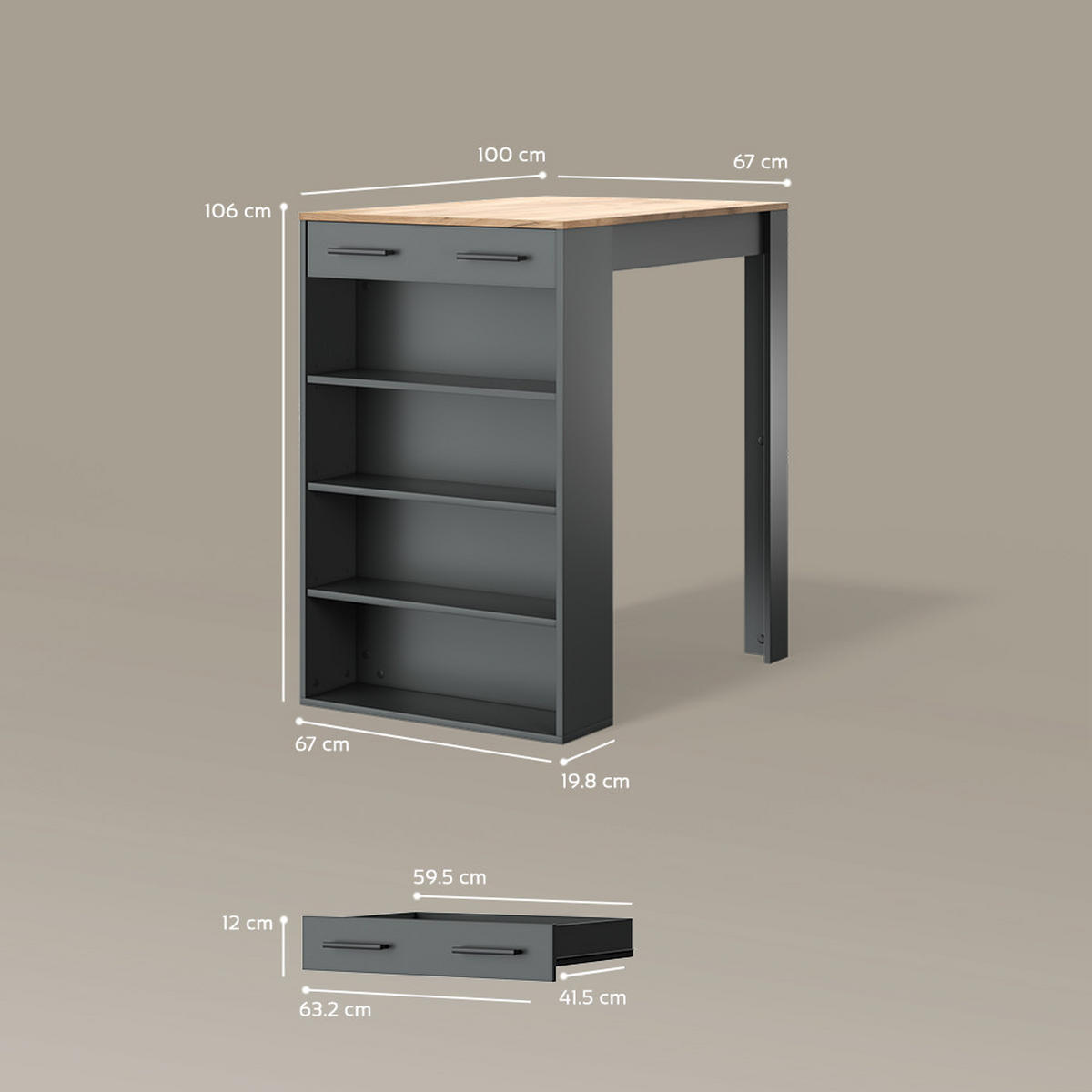 BARTISCH Regusa Anthrazit/Goldkraft Eiche 67 x 100 cm - Anthrazit, Holzwerkstoff (100/67/106cm) - Livinity®