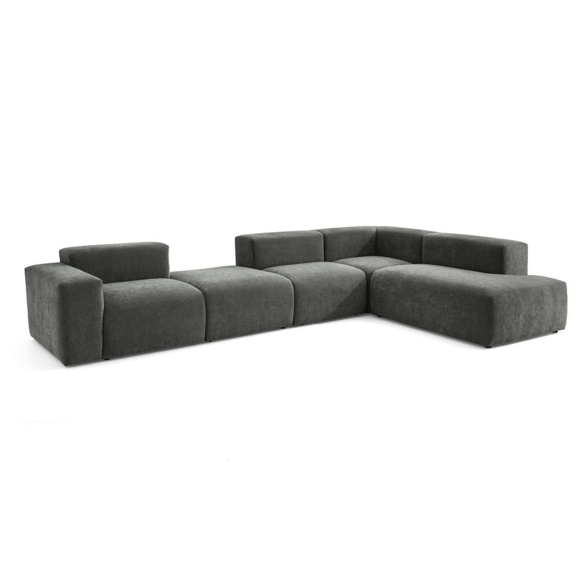 5-SITZER modulares Ecksofa HEAVEN SET 5 Rechts, Breite 380 cm Webstoff Dunkelgrau - Dunkelgrau/Schwarz, Holz/Kunststoff (245/380cm) - Muffo
