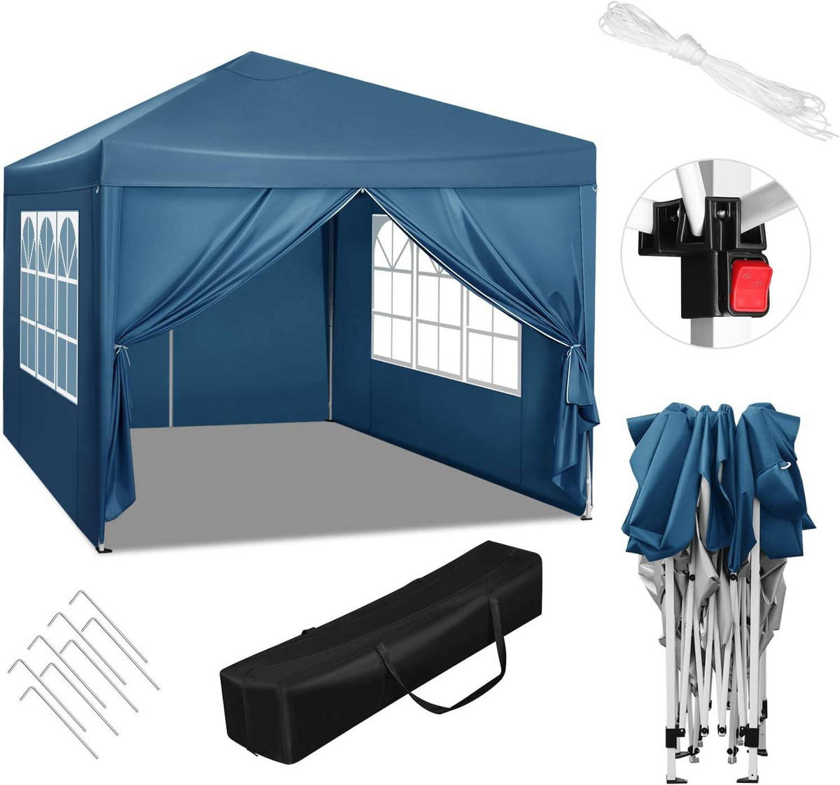 PAVILLON Pop-Up wasserdichter Faltpavillon, aus Oxford Metallrahmen 3 x 3 m - Blau, Metall (300/300/260cm) - Woltu
