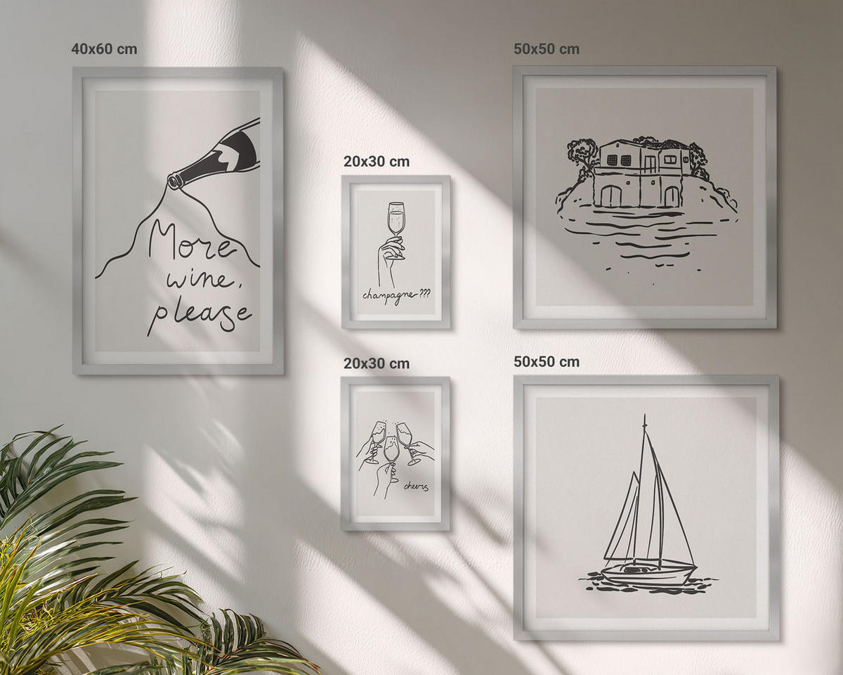 BILDER SET 5er Set - 50x50 cm & 20x30 cm & 40x60 cm Silberner Rahmen - Fröhliche Momente mit Champagner - Silberfarben, Kunststoff (40/60cm) - TULUP