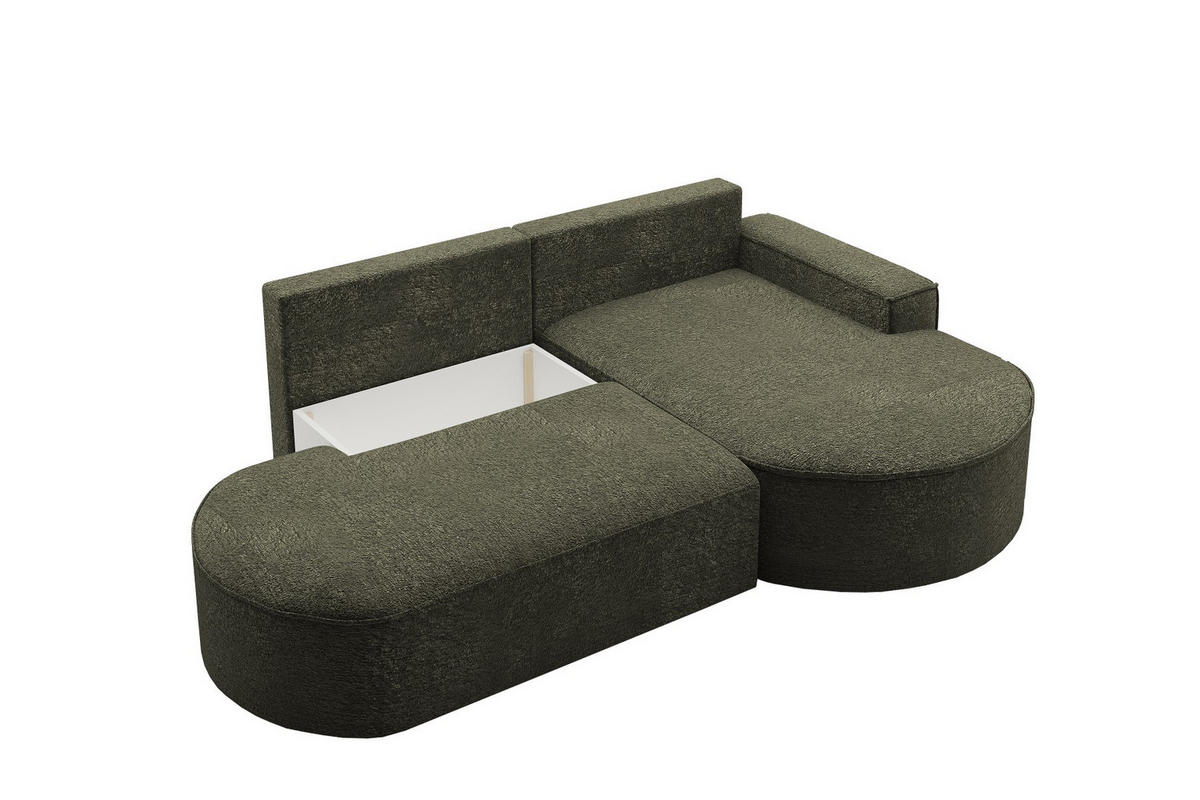 ECKSOFA mit Schlaffunktion und Bettkasten Modena Runden stoff Arena Grün Rechts - Grün, Holz (278/179cm) - Kaiser Möbel