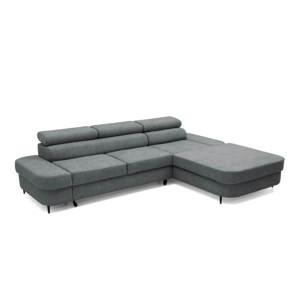ECKSOFA JAZZ L Rechts mit Schlaffunktion 127x216 Velours Grau - Schwarz/Grau, Holz/Textil (237/285cm) - Muffo