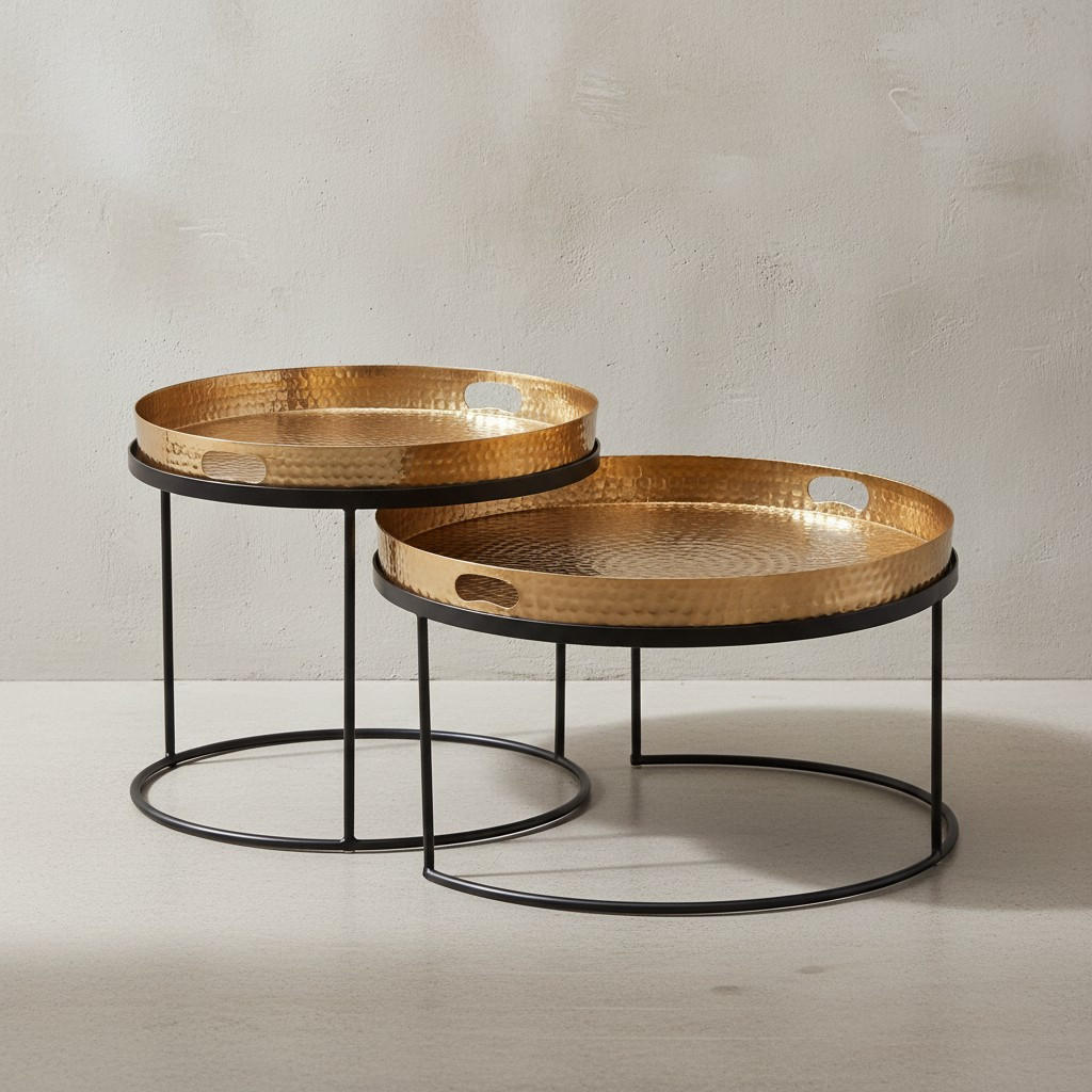 COUCHTISCH 2er Set Aluminium Hammerschlag Handgefertigt, Gold 56x56x33 cm - Goldfarben/Schwarz, Metall (56/56/33cm) - KADIMA DESIGN