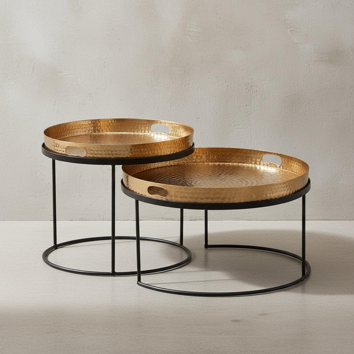 COUCHTISCH 2er Set Aluminium Hammerschlag Handgefertigt, Gold 56x56x33 cm - Goldfarben/Schwarz, Metall (56/56/33cm) - KADIMA DESIGN