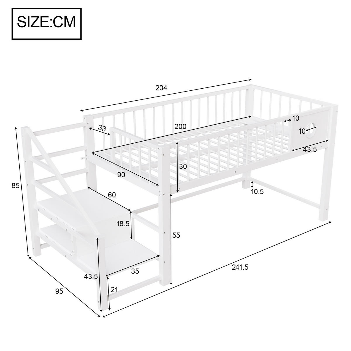 KINDERBETT 90/200 cm DE-01522, in Weiß, mit Aufbewahrungsleiter - Weiß, Metall (90/200cm) - ComfortXL