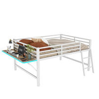 HOCHBETT 140/200 cm Weiß mit Leiter, Schreibtisch und LED ohne Matratze - Weiß, Metall (140/200cm) - MIVRAY