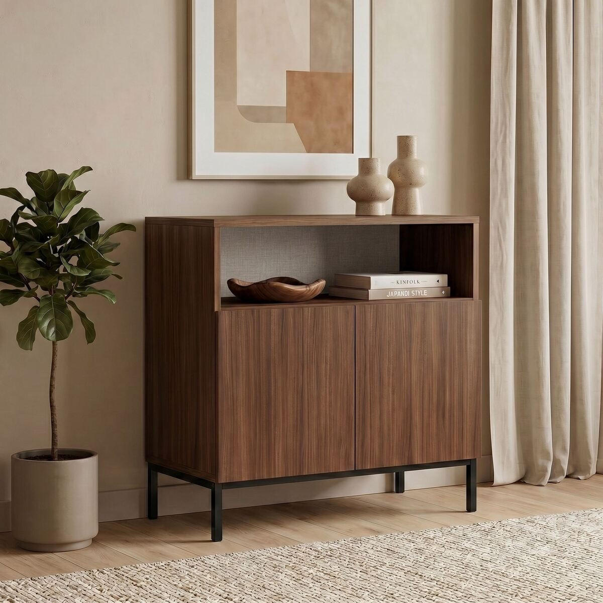 SIDEBOARD 2 Türen Fach Kaschmir- und Holzdekor 40/80/80 cm - Naturfarben, Holzwerkstoff (40/80/80cm) - Calicosy
