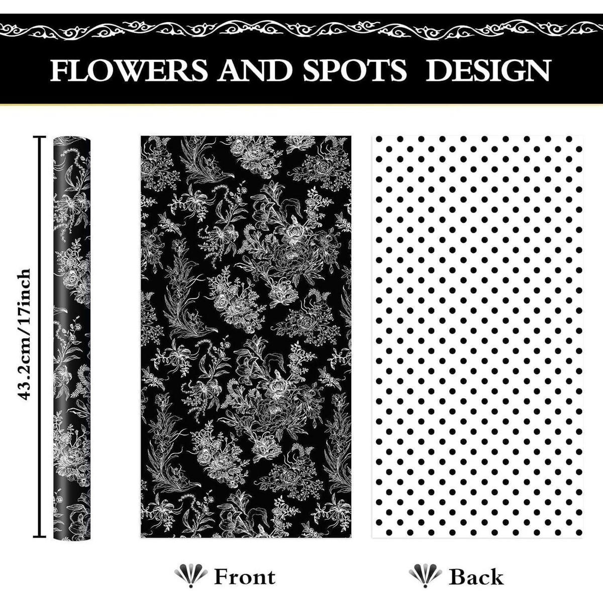GESCHENKPAPIER Blumenmuster Schwarz 43 cm x 10 m - Multicolor, Papier (0.1/0.1/0.1cm)