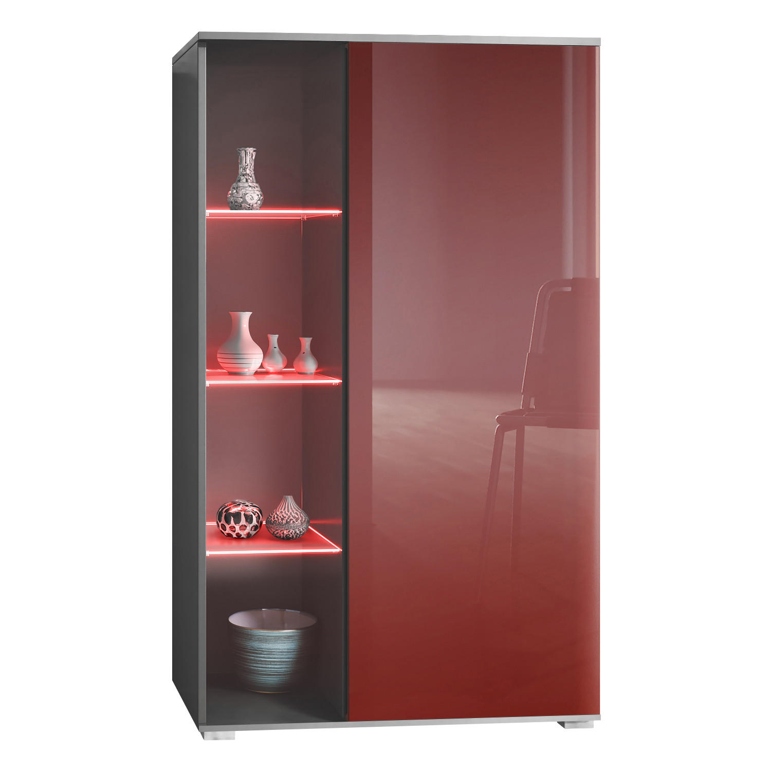 VITRINE Davos Bordeaux Hochglanz - Bordeaux, Holzwerkstoff (71.5/134/35cm) - Vladon