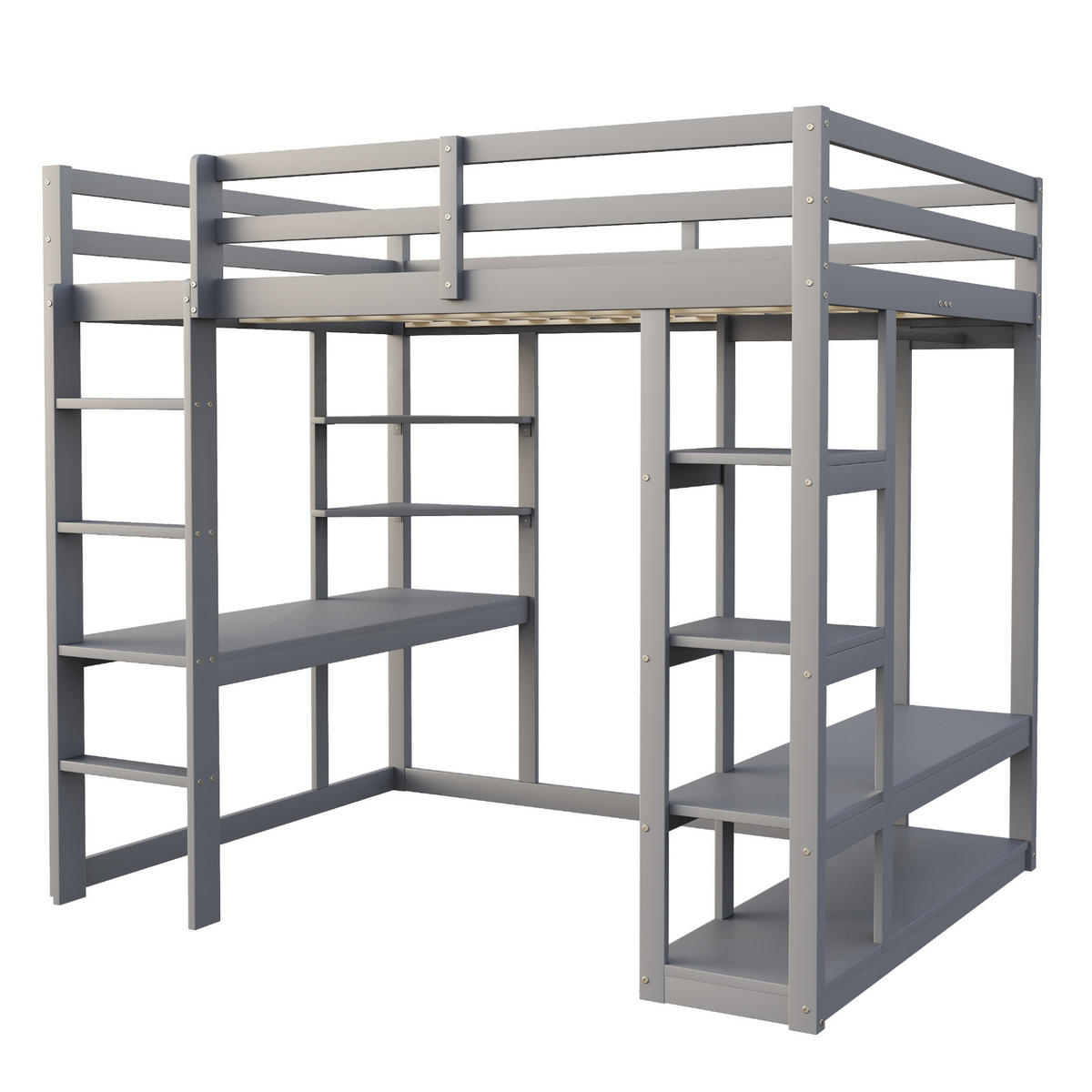 HOCHBETT 140/200 cm in Grau – mit Schreibtisch, Stauraum und Leiter - Grau, Holz (140/200cm) - BEAOK