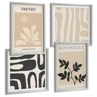 BILDER SET 4er Set - 50x50 cm & 40x60 cm Silberner Rahmen - Stilvolle Pflanzenmuster in Beige und Schwarz - Silberfarben, Kunststoff (50/50cm) - TULUP