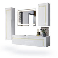 BADMÖBELSET Aloha Absetzungen in Creme Hochglanz - Creme, Holzwerkstoff (210/185/51cm) - Vladon