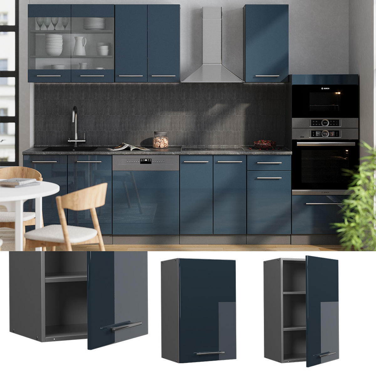HÄNGESCHRANK Fame-Line Dunkelblau Hochglanz 45 cm - Anthrazit/Dunkelblau, Holzwerkstoff (45/72/34.1cm) - Vicco