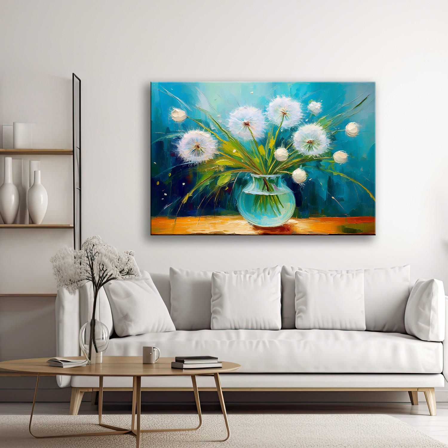 WANDBILD blütenblätter in einer vase - Blau, Textil (60/40cm) - Feeby