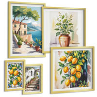 BILDER SET 5er Set - 50x50 cm & 20x30 cm & 40x60 cm Goldrahmen - Zitrusbaum im Fenster am Meer - Goldfarben, Kunststoff (40/60cm) - TULUP