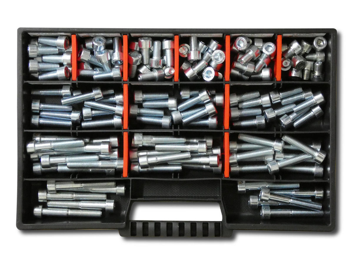 ZYLINDERSCHRAUBEN Sortiment M8 // 10mm-55mm 130 tlg Schraubenbox DIN 912 / ISO 4762 - Zinkfarben, Metall (8/3.5cm) - Schraubenbox24