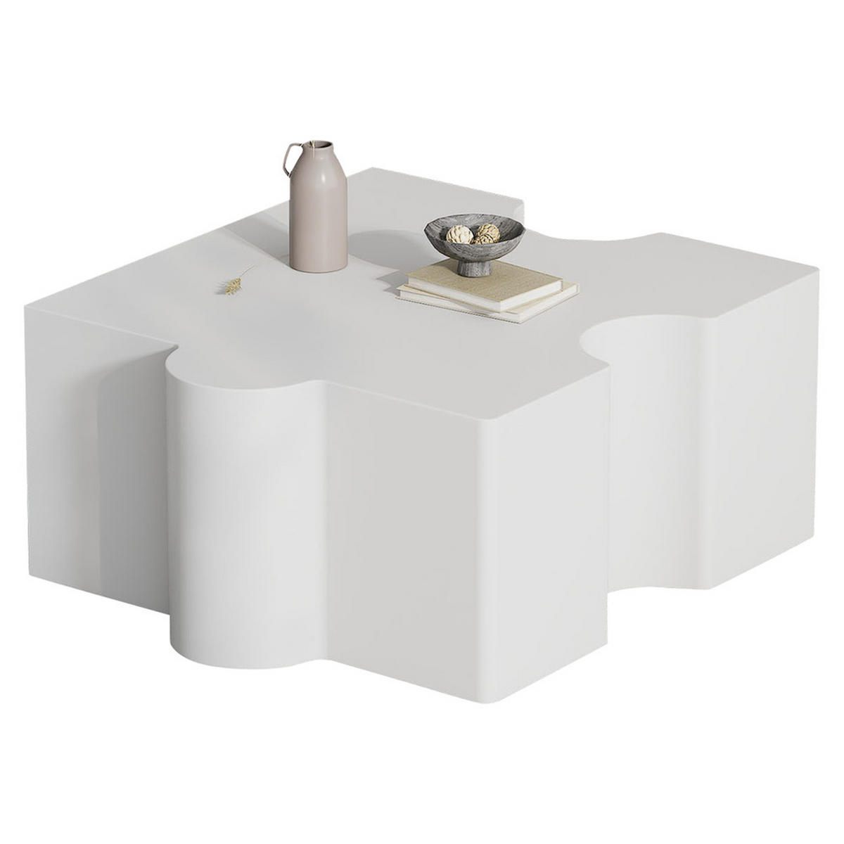 COUCHTISCH Puzzle Design 65x65cm kaltweiß MDF Polsterung Abstrakt Weiß - Weiß, Holz (73/73/40cm) - FLIEKS