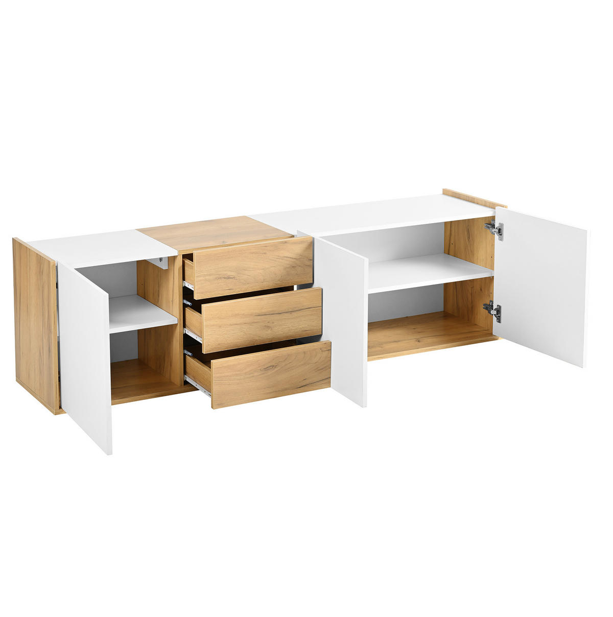 TV-SCHRANK 171,5/35/47 cm mit 3 Türen, 3 Schubladen und verstellbaren Einlegeböden, Weiß/Holzfarben - Weiß, Holzwerkstoff (171.5/47/35cm) - Redom