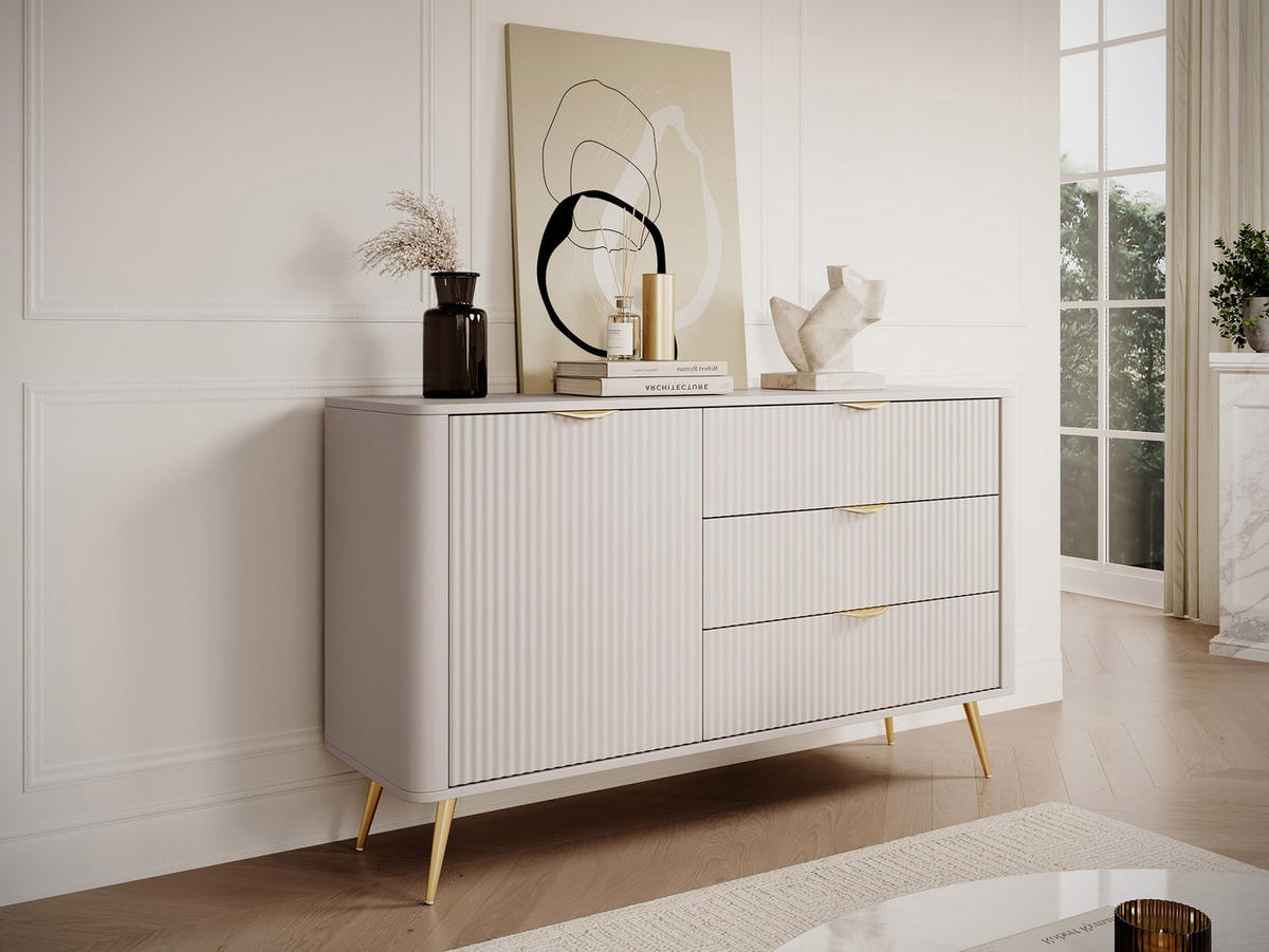 SIDEBOARD Lante 1D3S - Beige/Goldfarben, Holzwerkstoff/Metall (139/82/38cm) - MIRJAN24