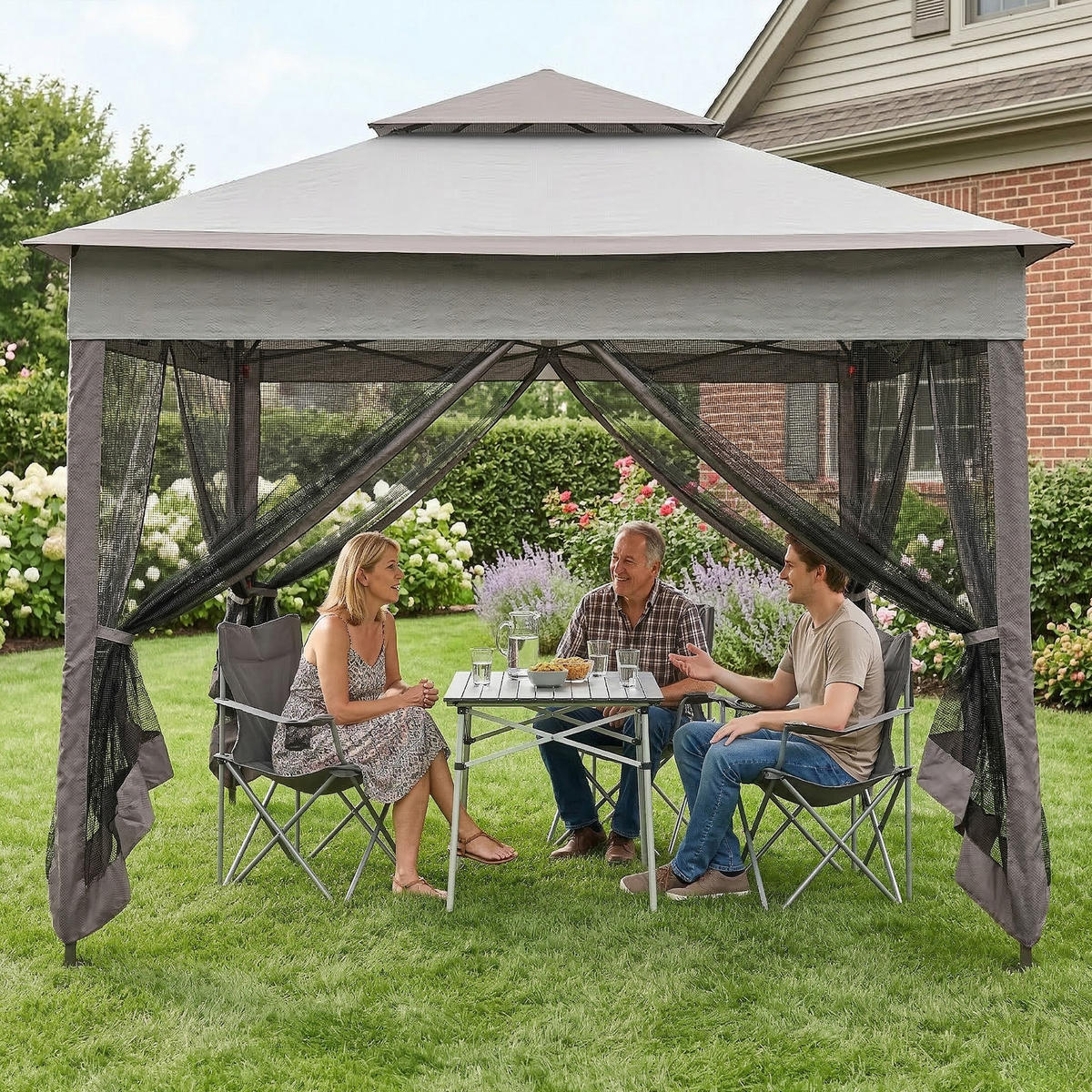 PAVILLON DE-07430 mit Seitenwänden und Insektenschutz Grau - Hellgrau, Textil/Metall (325/270/325cm) - ComfortXL