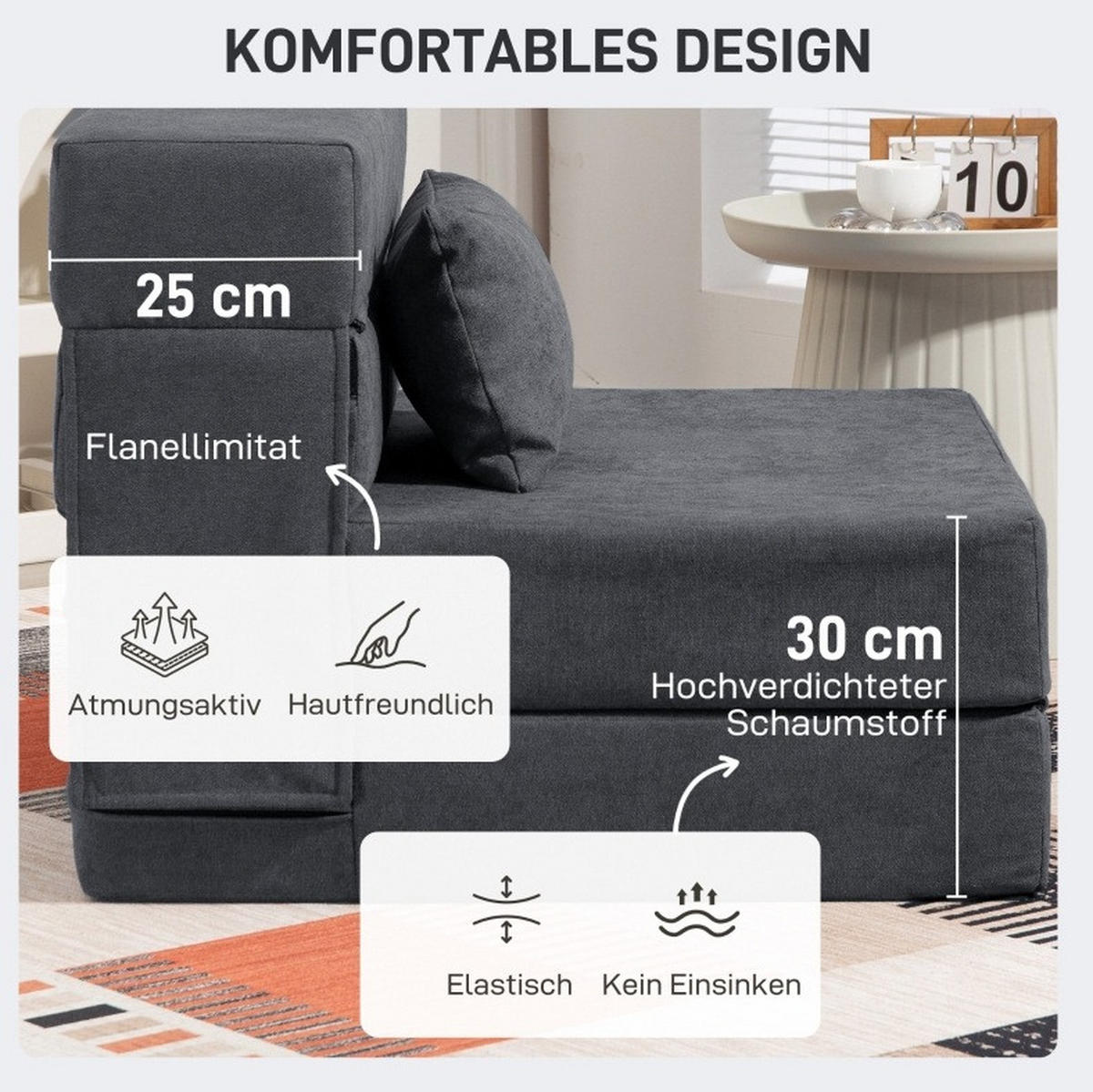 SCHLAFSESSEL 80/80/64 cm in Dunkelgrau, klappbar mit Bettfunktion und Kissen - Dunkelgrau, Textil (80/64/80cm) - Flora Grace