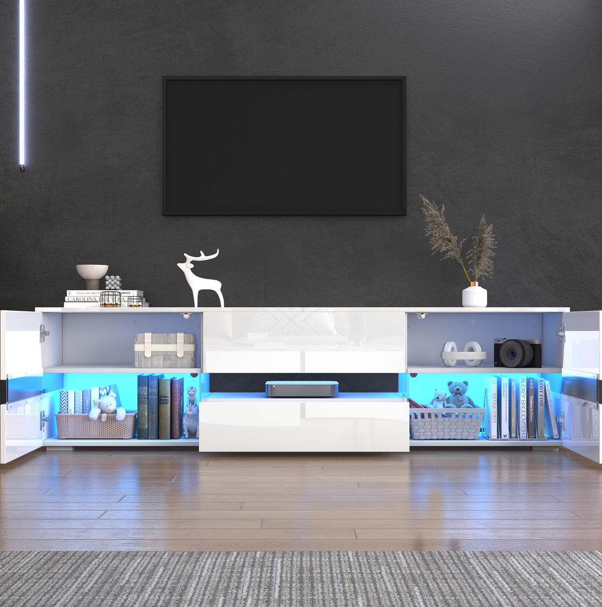 TV-ELEMENT mit LED 160 x 39 x 45 cm Hochglanz Weiß - Weiß, Holzwerkstoff (39/45/160cm) - Beauniv