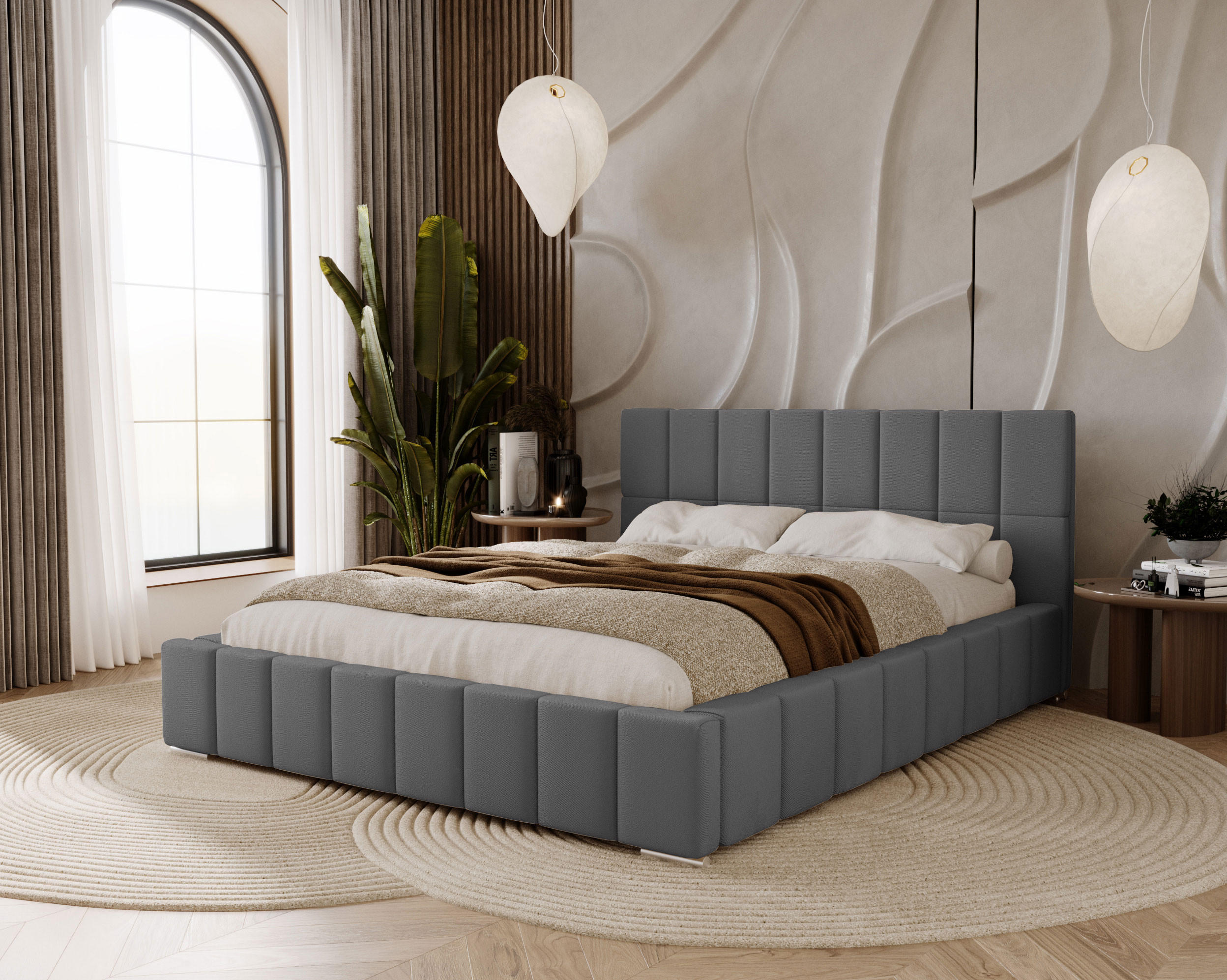 POLSTERBETT Alma 160x200 cm, Doppelbett mit Bettkasten und Lattenrost aus Holz, Velourstoff: Dunkelgrau - Dunkelgrau, Holz/Kunststoff (160/200cm) - Marpur