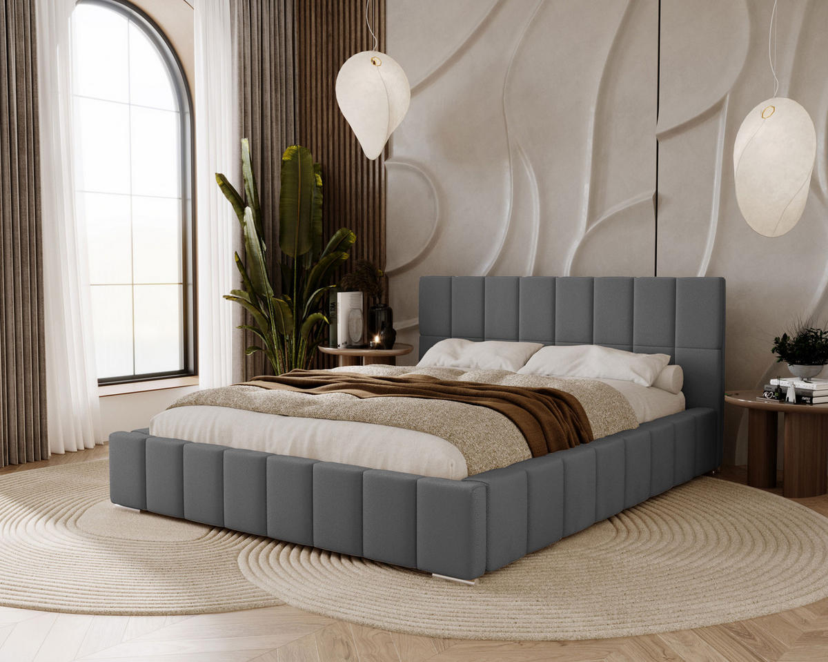 POLSTERBETT Alma 160x200 cm, Doppelbett mit Bettkasten und Lattenrost aus Holz, Velourstoff: Dunkelgrau - Dunkelgrau, Holz/Kunststoff (160/200cm) - Marpur
