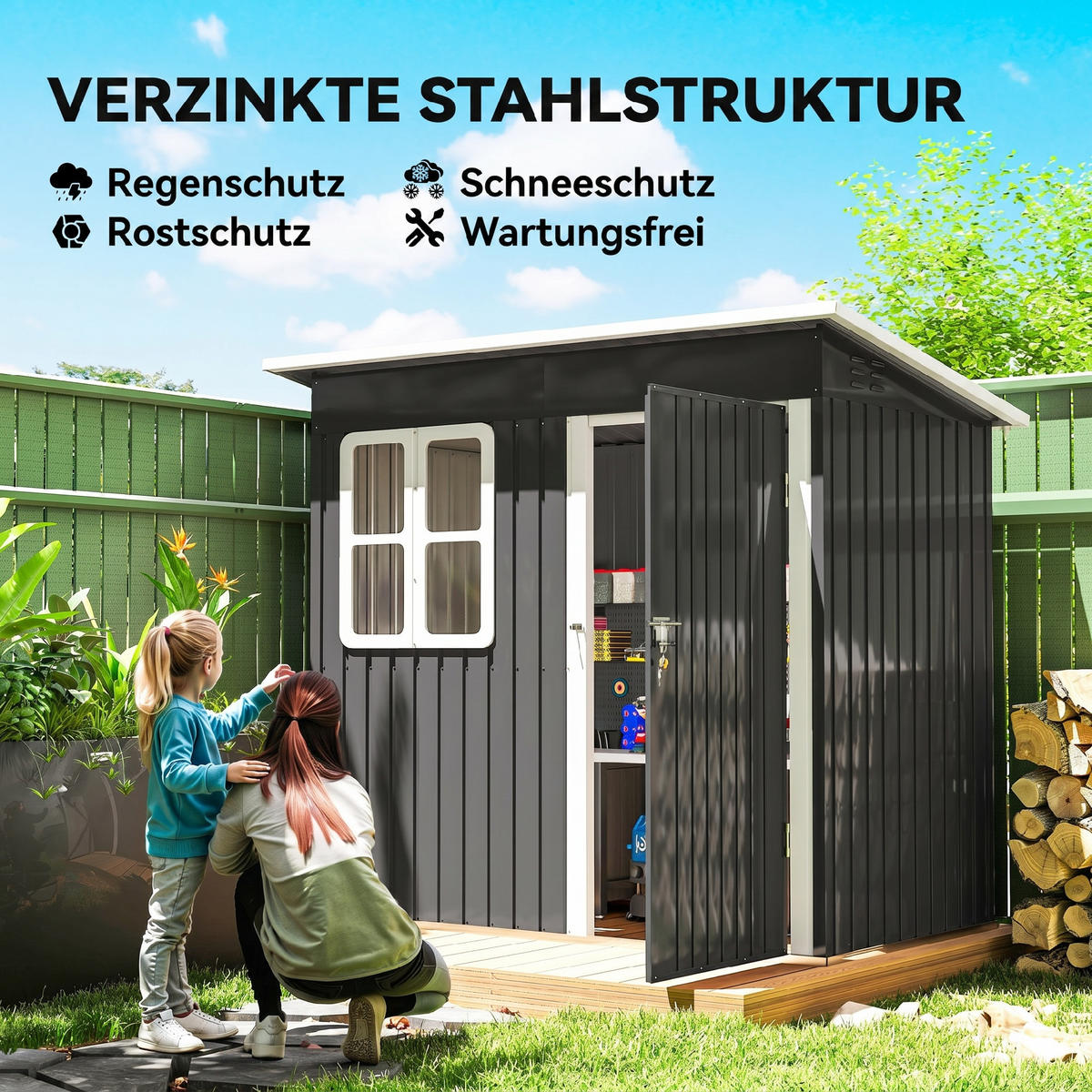 GARTENHAUS Dunkelgrau 211.0/133.0/190.0cm - Dunkelgrau, Metall (133/190/211cm)
