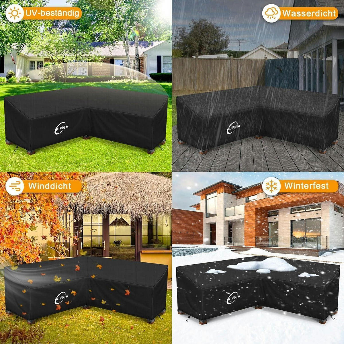 ABDECKUNG Loungemöbel L-Form Wasserdicht 204 x 204 x 85 cm - Schwarz, Kunststoff (204/78/204cm)