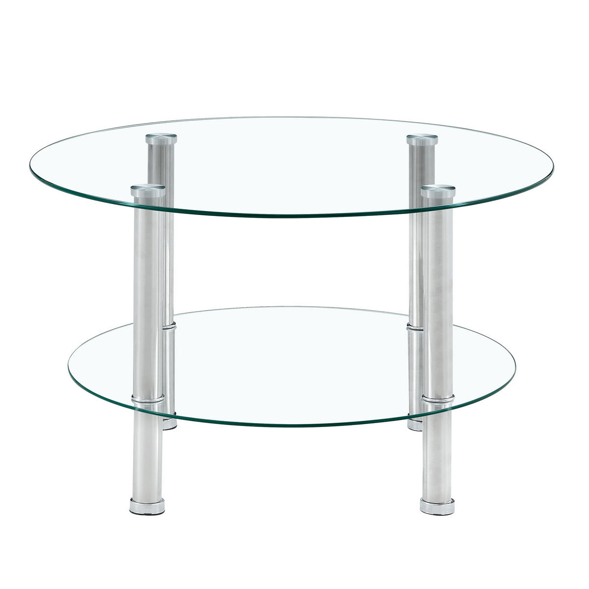 COUCHTISCH 70/60/42 cm aus Glas und Metall, 2 Ebenen, Silber/Transparent - Silberfarben, Glas (70/70/42cm) - Flora Grace