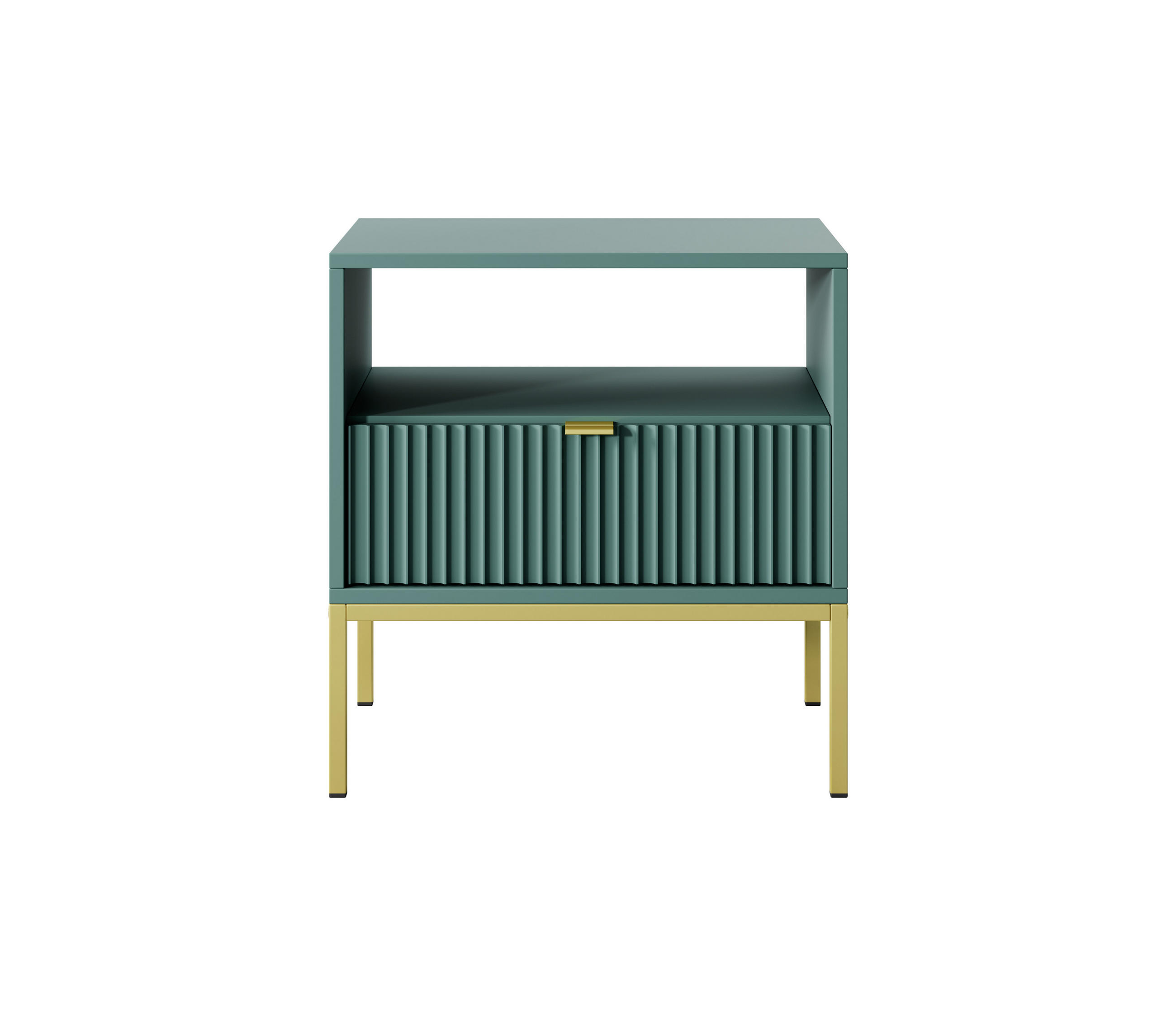 NACHTTISCH Nova - NOC, Geriffelte Front mit Goldenes Griffdesign 54x39x56 cm Lablador - Türkis/Goldfarben, Holzwerkstoff/Kunststoff (54/56/39cm) - DomoHome