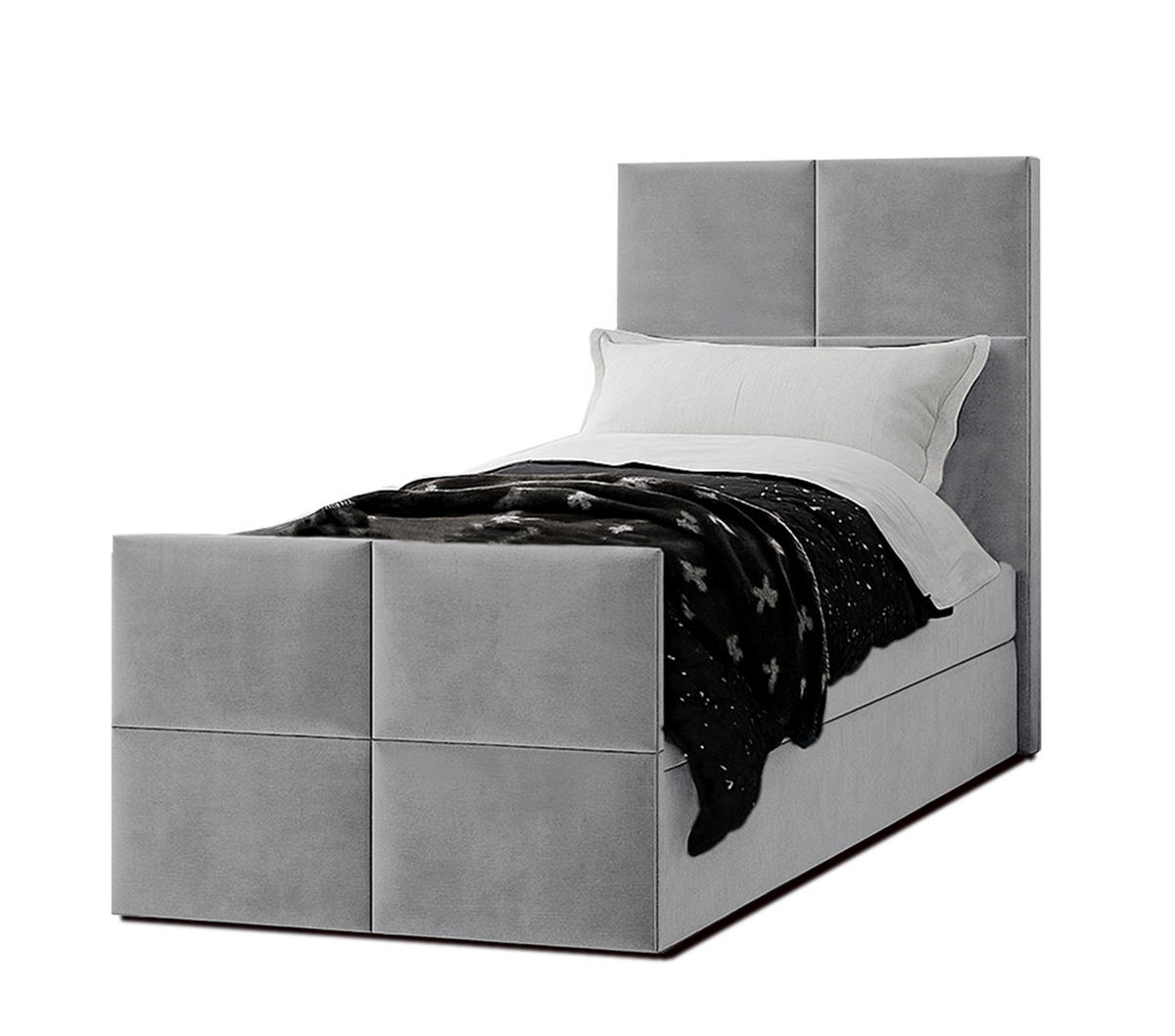BOXBETT ALEYNA 80x200 cm mit Bettkasten und Matratze - Grau - Schwarz/Grau, Holz/Holzwerkstoff (80/200cm) - AX Living