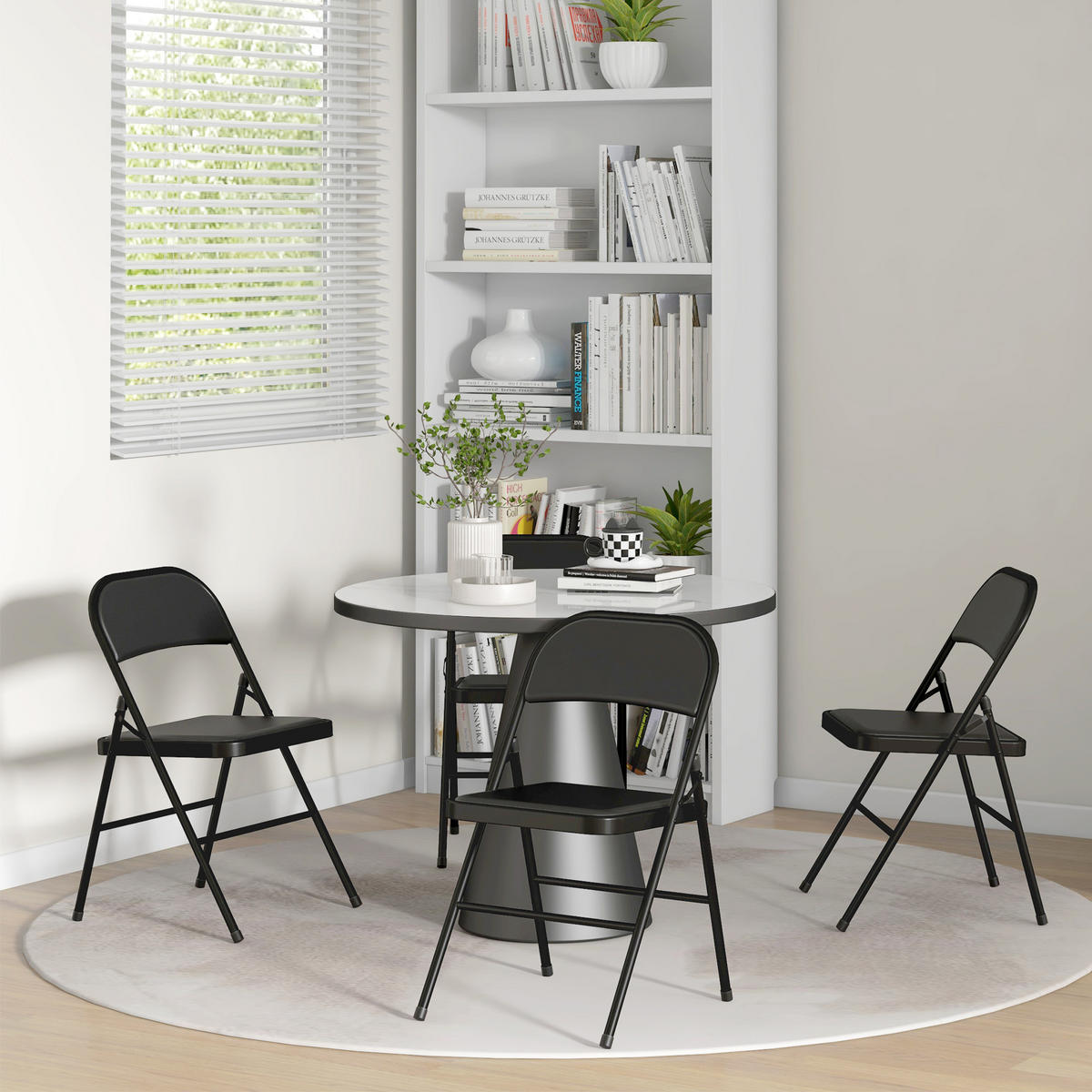 4ER-SET Klappstühle Tragbare Bürostuhl mit Kissen Stahlbeine Kunstleder, Schwarz - Schwarz, Kunststoff/Metall (46/78/45cm) - HOMCOM