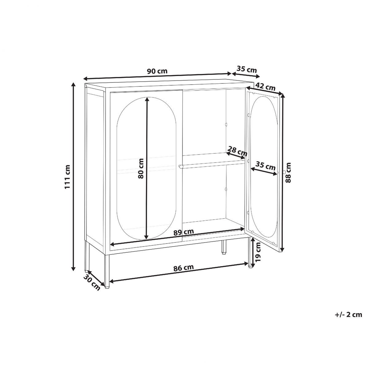 GLASVITRINE Weiß Sarre - Goldfarben/Weiß, Metall (90/111/35cm) - Beliani