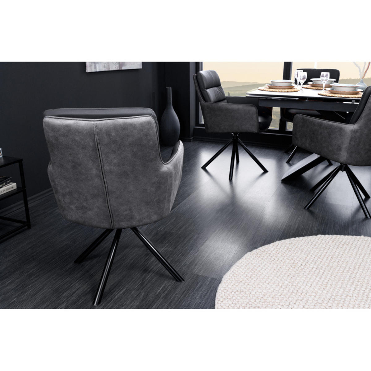 STUHL BIG GEORGE Echtleder, Microfaser Schwarz, Anthrazit - Grau, Leder/Textil (58/88/66cm) - riess-ambiente