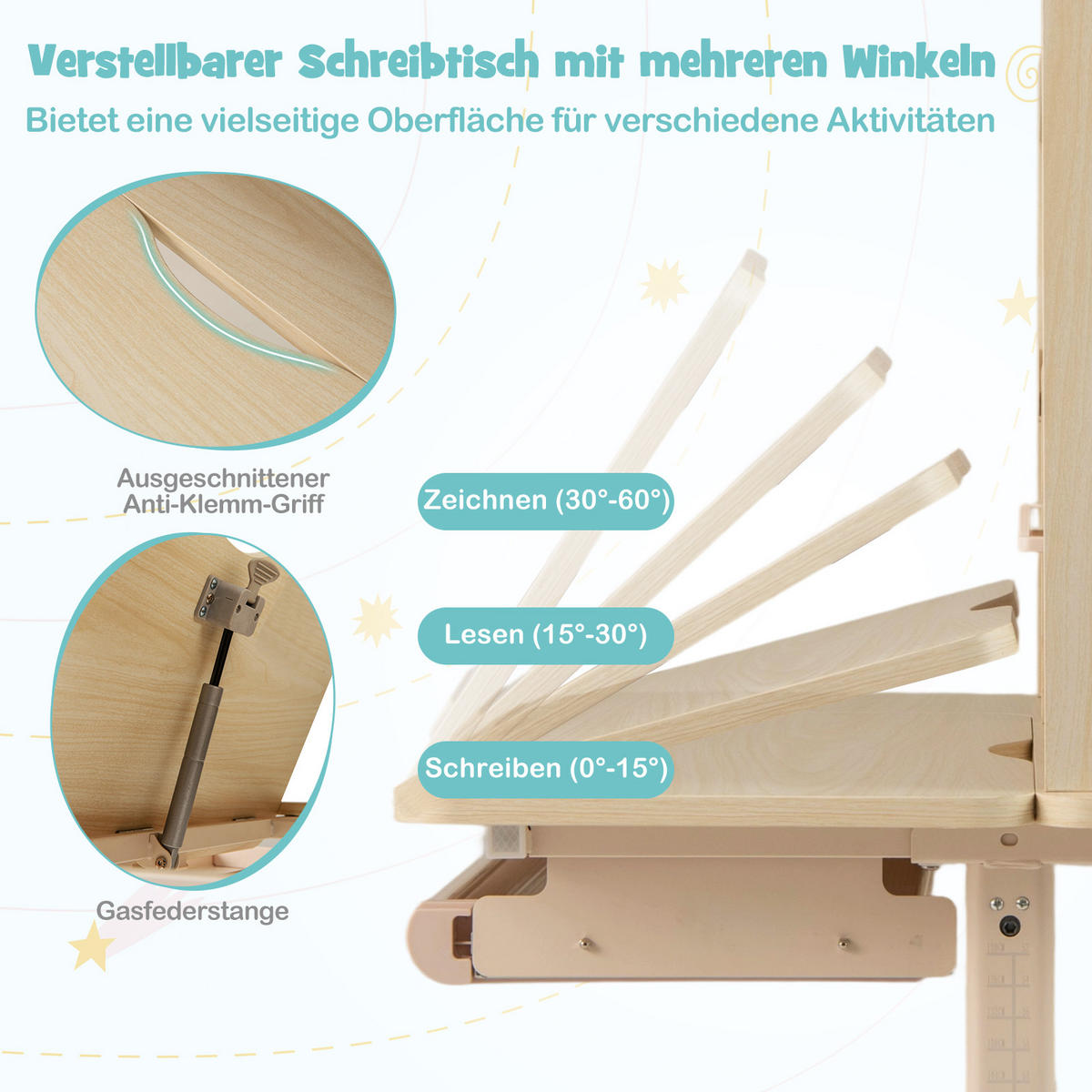 KINDERSCHREIBTISCH höhenverstellbar blau - Blau, Metall (100/111/60cm) - COSTWAY