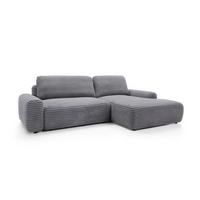 ECKSOFA OSSO Grau Velours-Stoff mit Schlaffunktion - Grau, Holz (264/162cm) - MASSENO